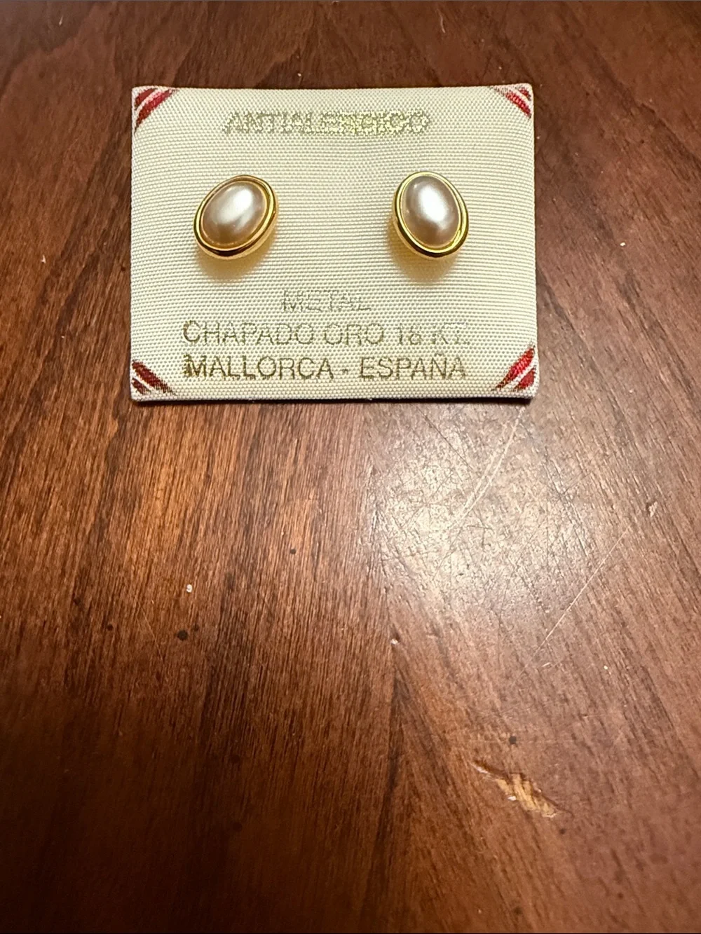 Gold and Pearl Oval Stud Earrings - Mallorca Style